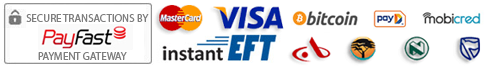 We process Visa, Mastercard, Credit and Debit Cards as well as Instant EFT payments.